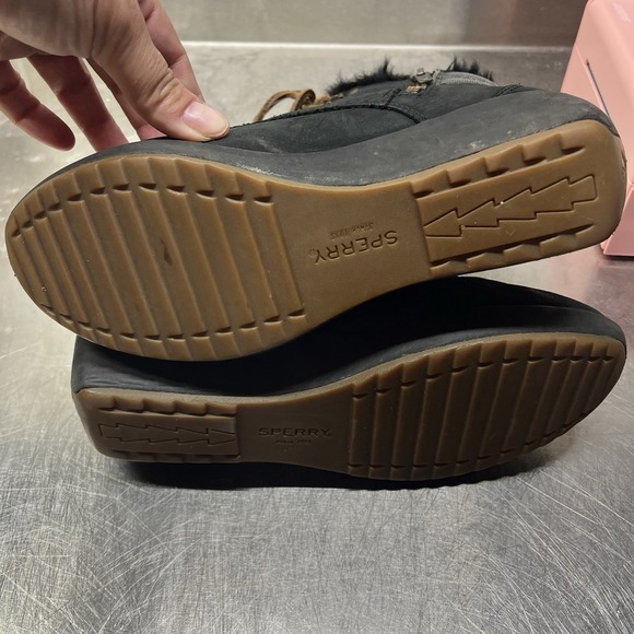 Sperry Shoes Women's 8 Top-Sider Black Leather Wedge‎ Faux Fur Wedges - Picture 7 of 7